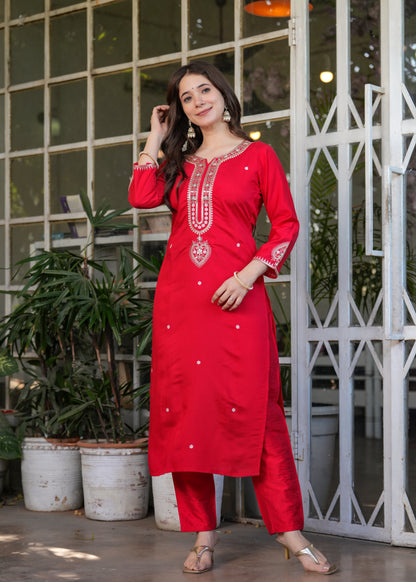 Chanderi Jacquard Festive Kurti Set