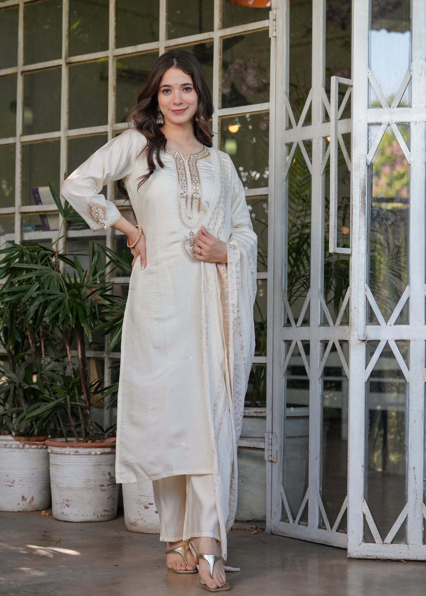 Chanderi Jacquard Festive Kurti Set