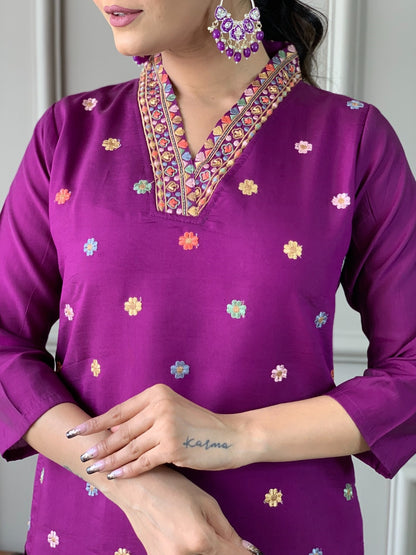 Chanderi Chinon Festive Kurti Set