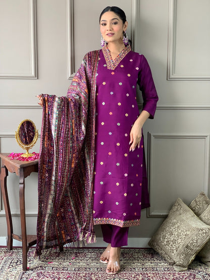 Chanderi Chinon Festive Kurti Set