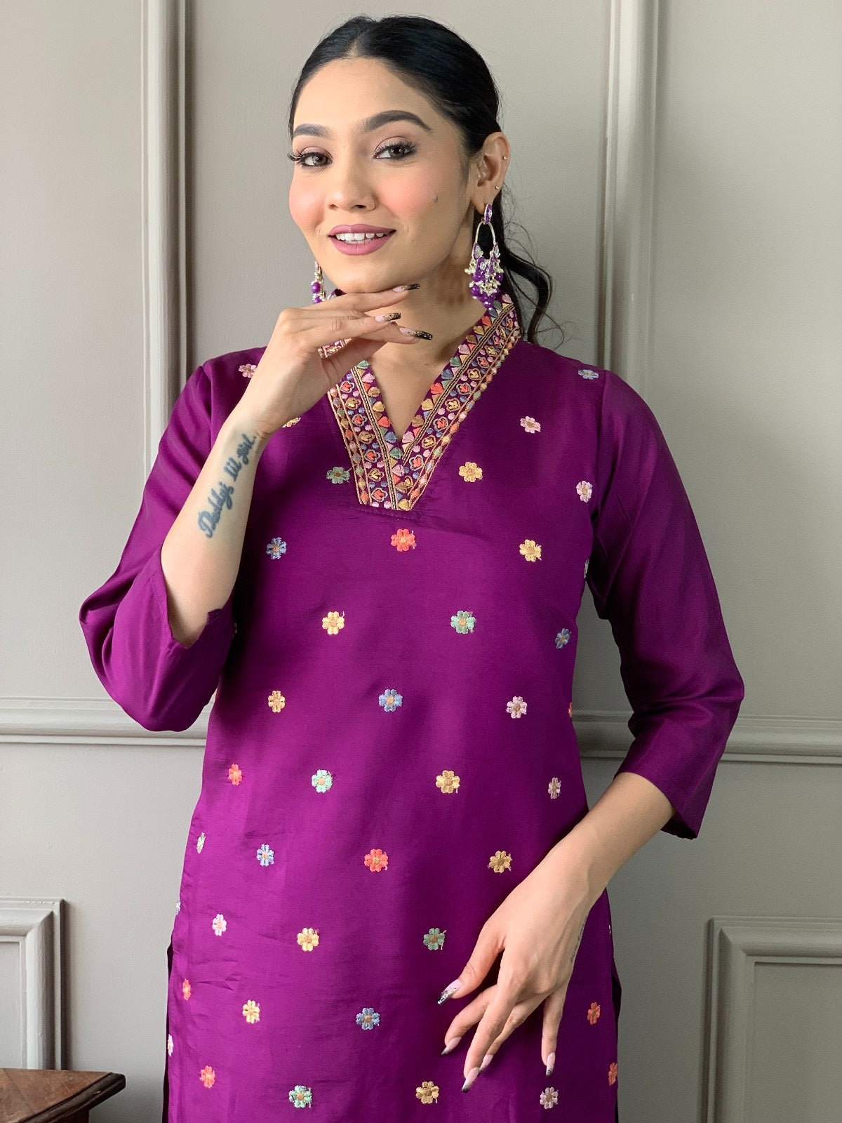 Chanderi Chinon Festive Kurti Set