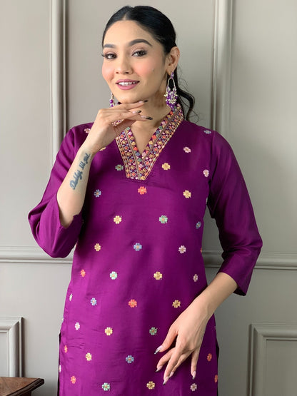 Chanderi Chinon Festive Kurti Set