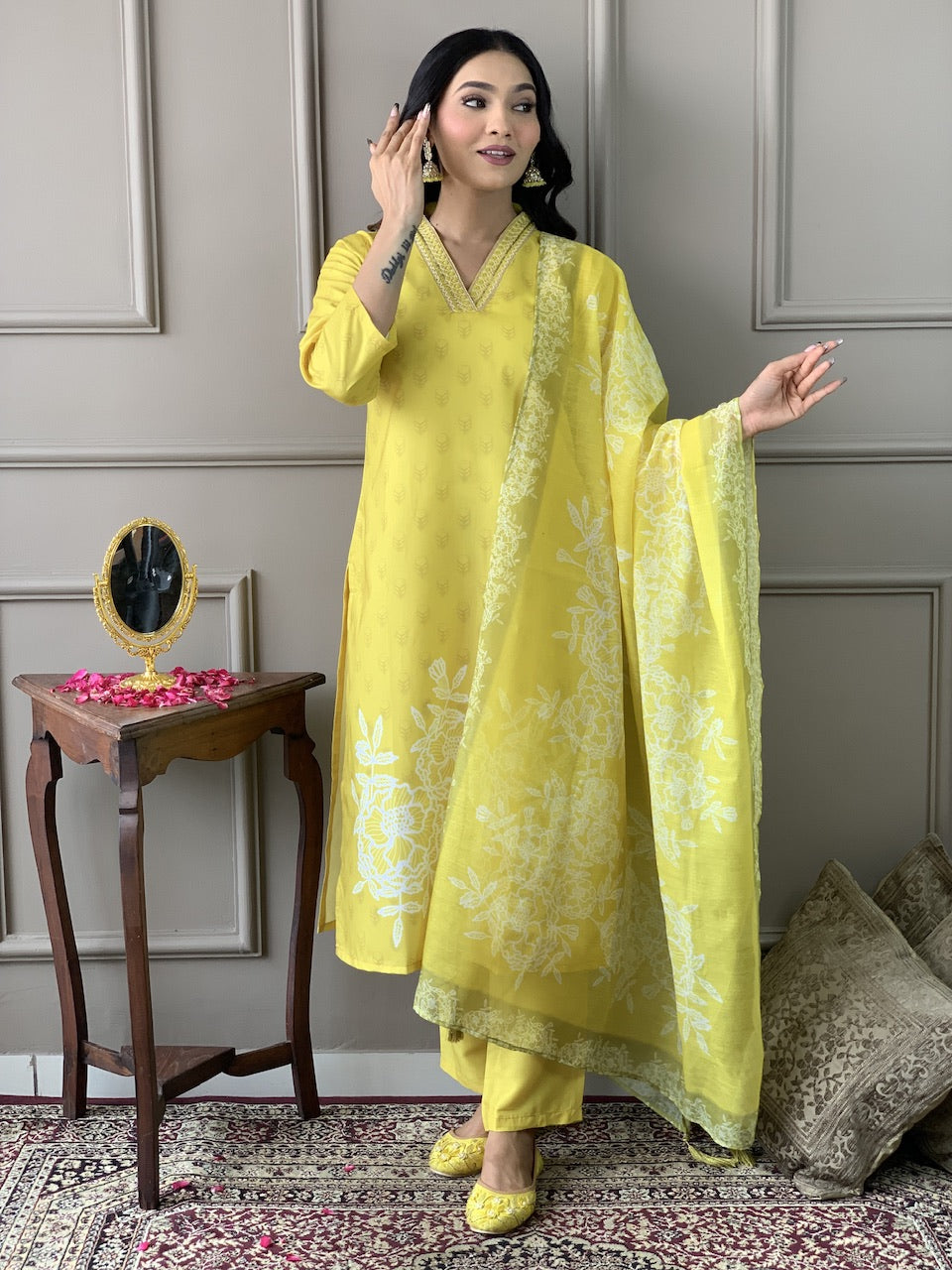 Muslin Cotton Chanderi Kurti Set