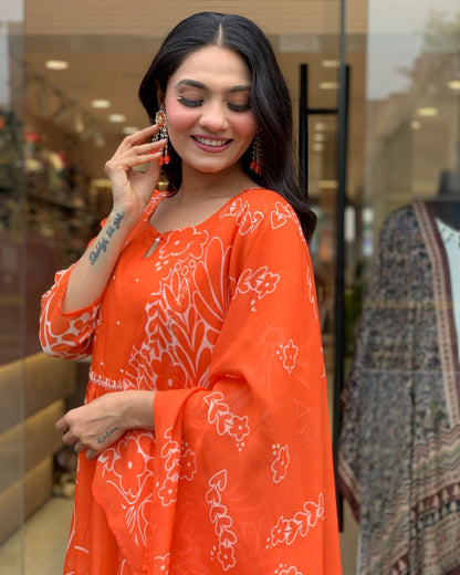 Georgette Gadhval Festive Kurti Set