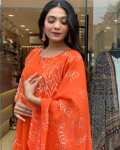 Georgette Gadhval Festive Kurti Set