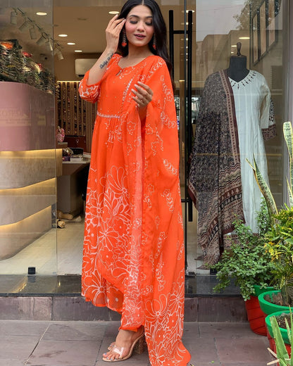 Georgette Gadhval Festive Kurti Set