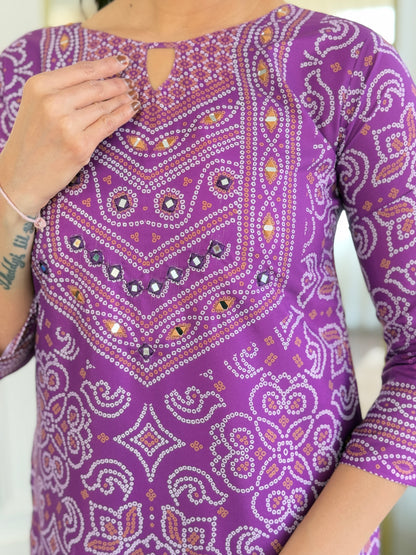 Crepe Gadhval Chinon Kurti Set