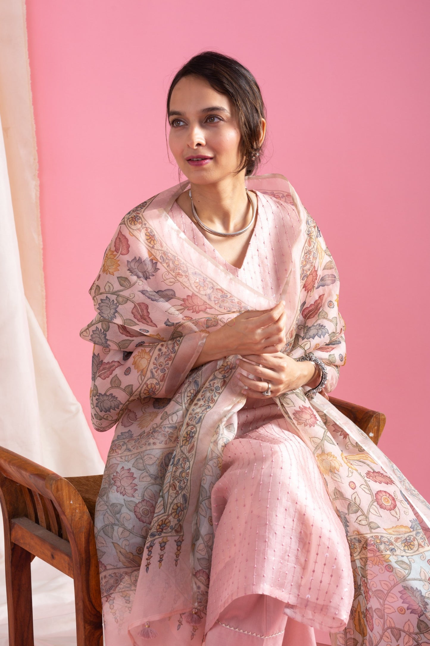 Chanderi Tabby Organza Kurti Set