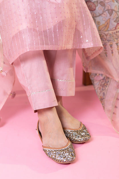 Chanderi Tabby Organza Kurti Set