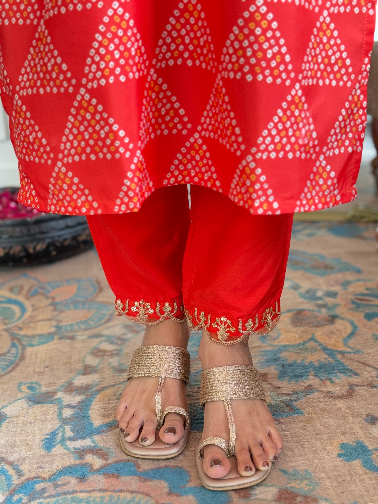 Crepe Gadhval Organza Kurti Set