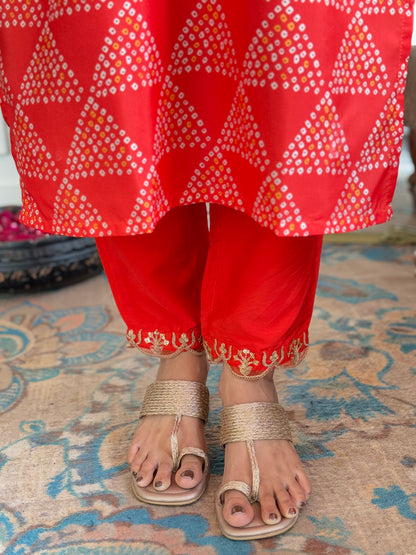 Crepe Gadhval Organza Kurti Set