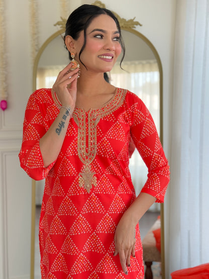 Crepe Gadhval Organza Kurti Set