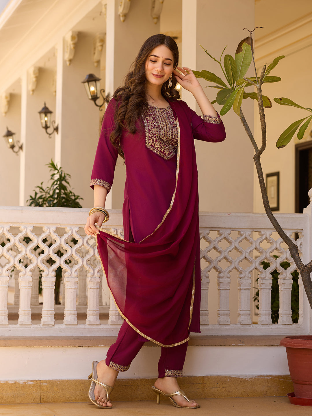 Rayon Chinon Festive Kurti Set