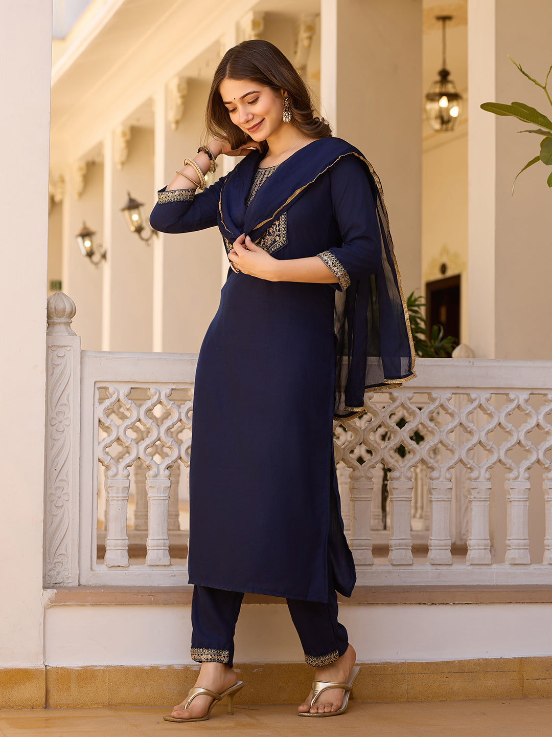 Rayon Chinon Festive Kurti Set