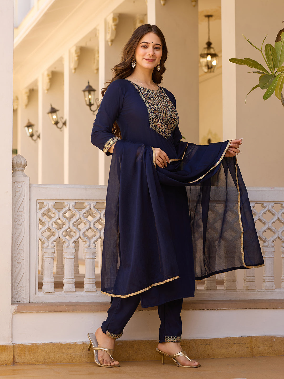 Rayon Chinon Festive Kurti Set