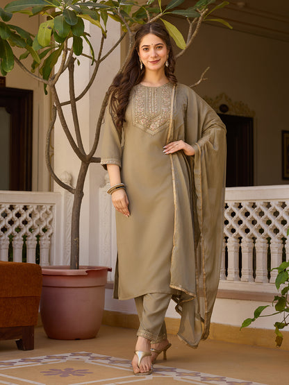 Rayon Chinon Festive Kurti Set