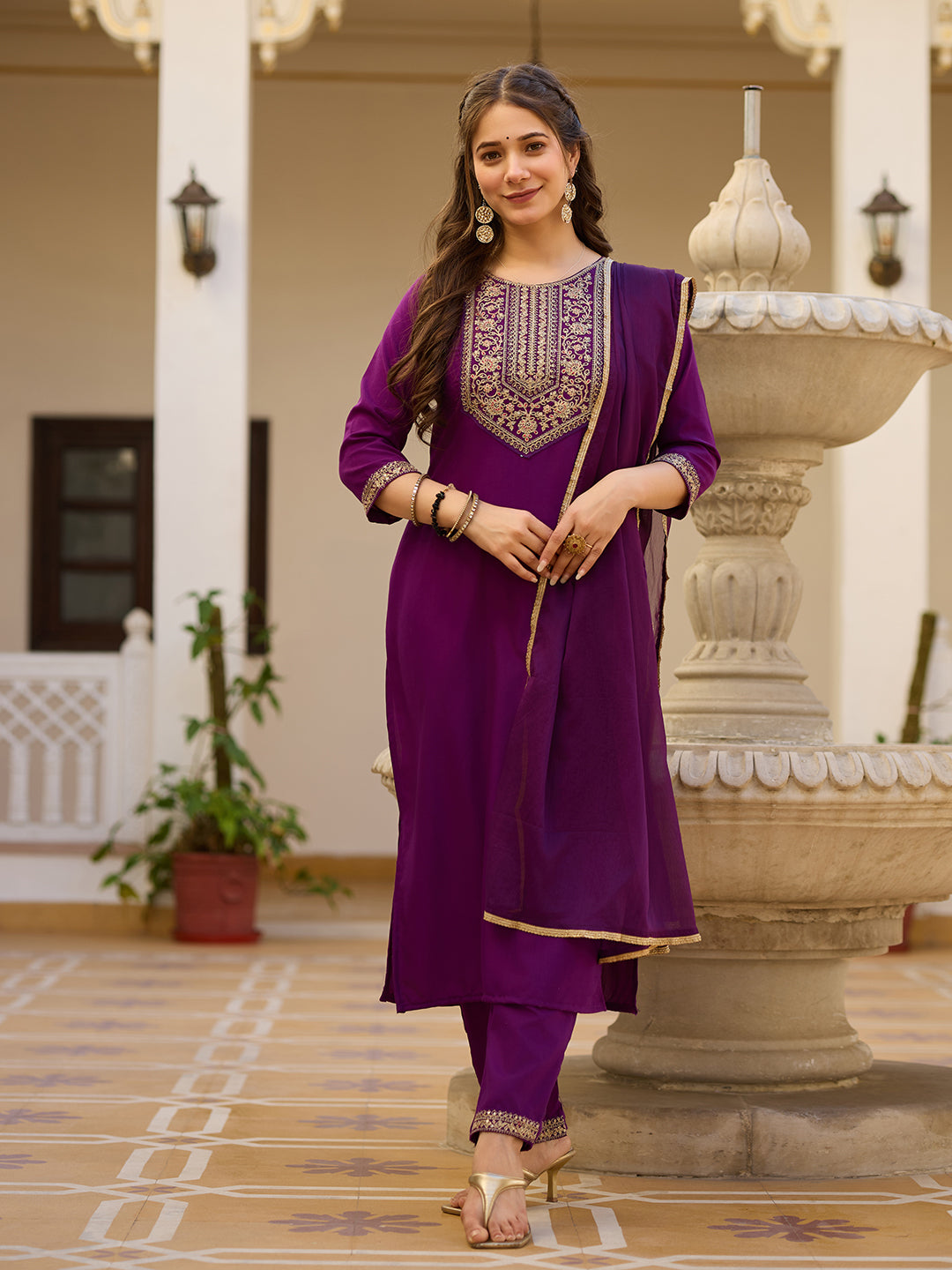 Rayon Chinon Festive Kurti Set
