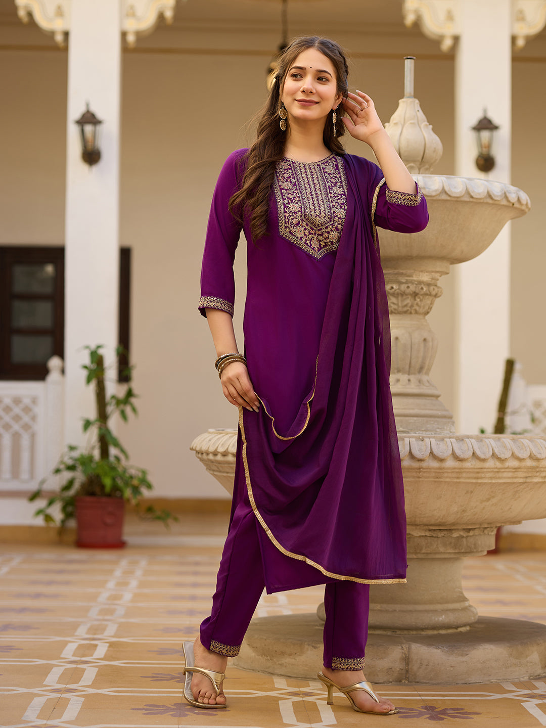 Rayon Chinon Festive Kurti Set