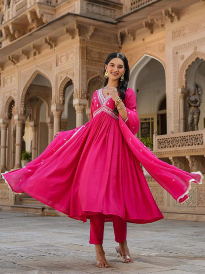 Pink Chanderi Silk Organza Kurti Set