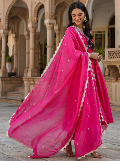 Pink Chanderi Silk Organza Kurti Set