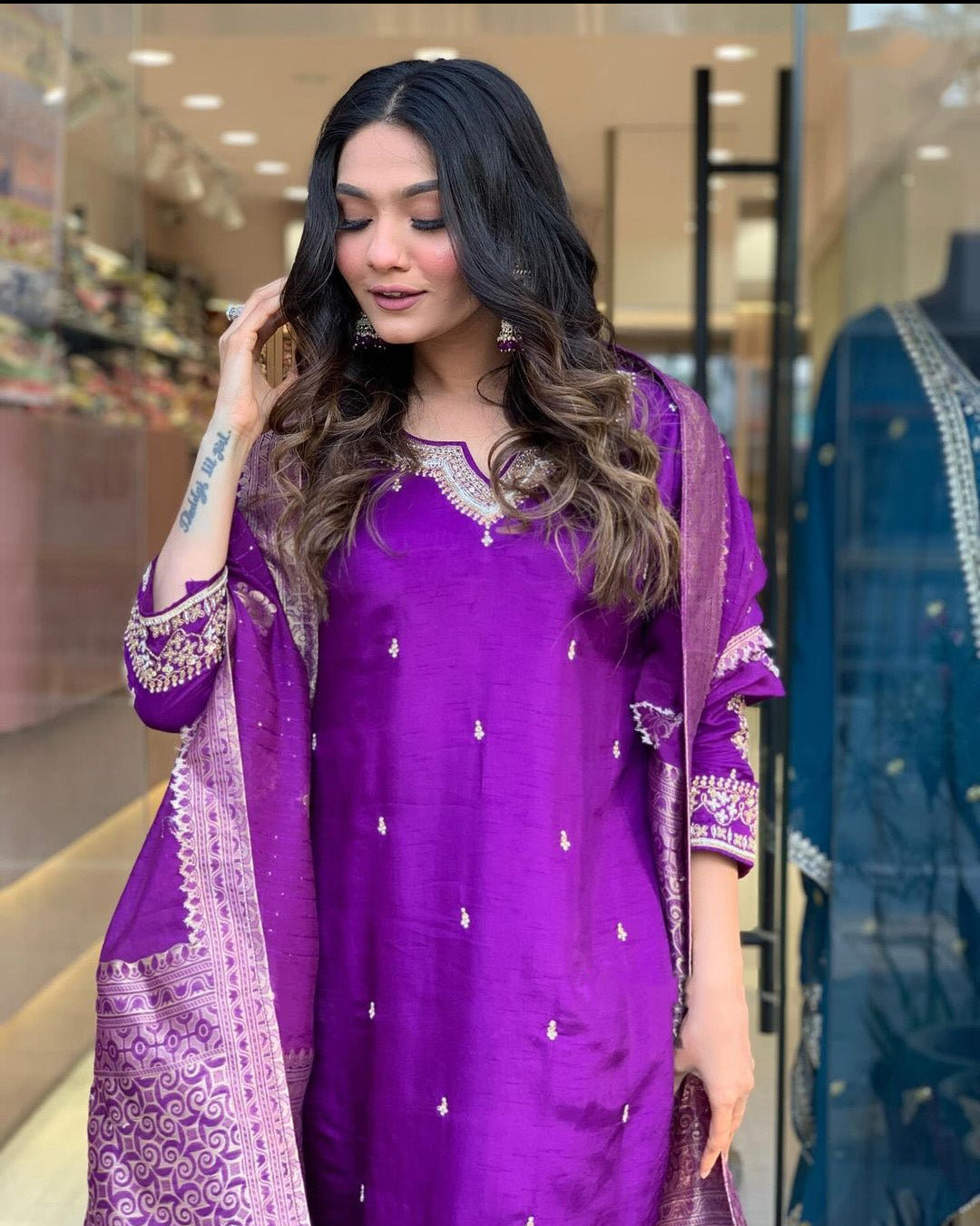 Rani Wine Chanderi Jaquard Kurti Set