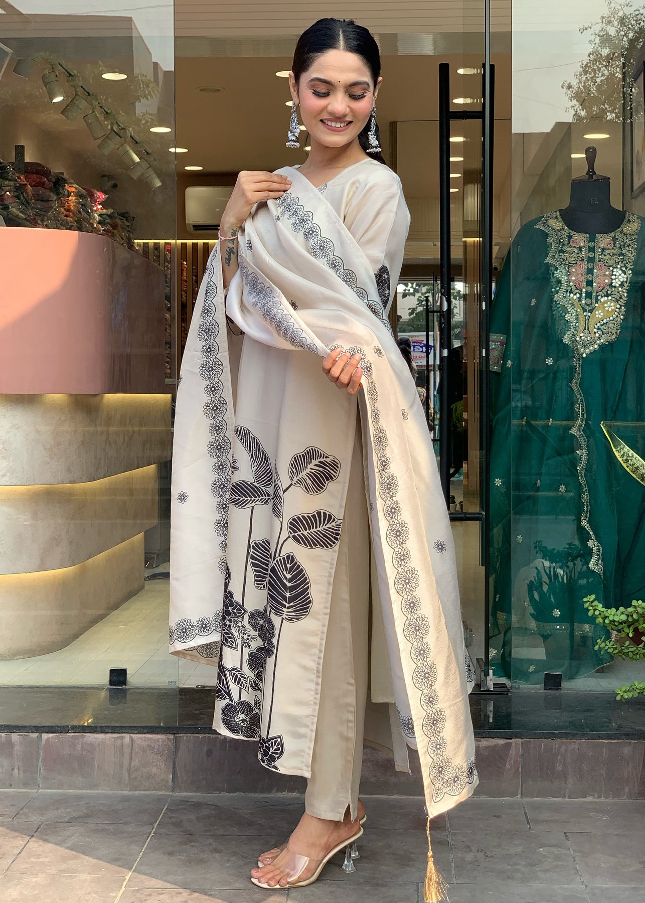 Chinnon Silk Gadhwal Chinon Kurti Set