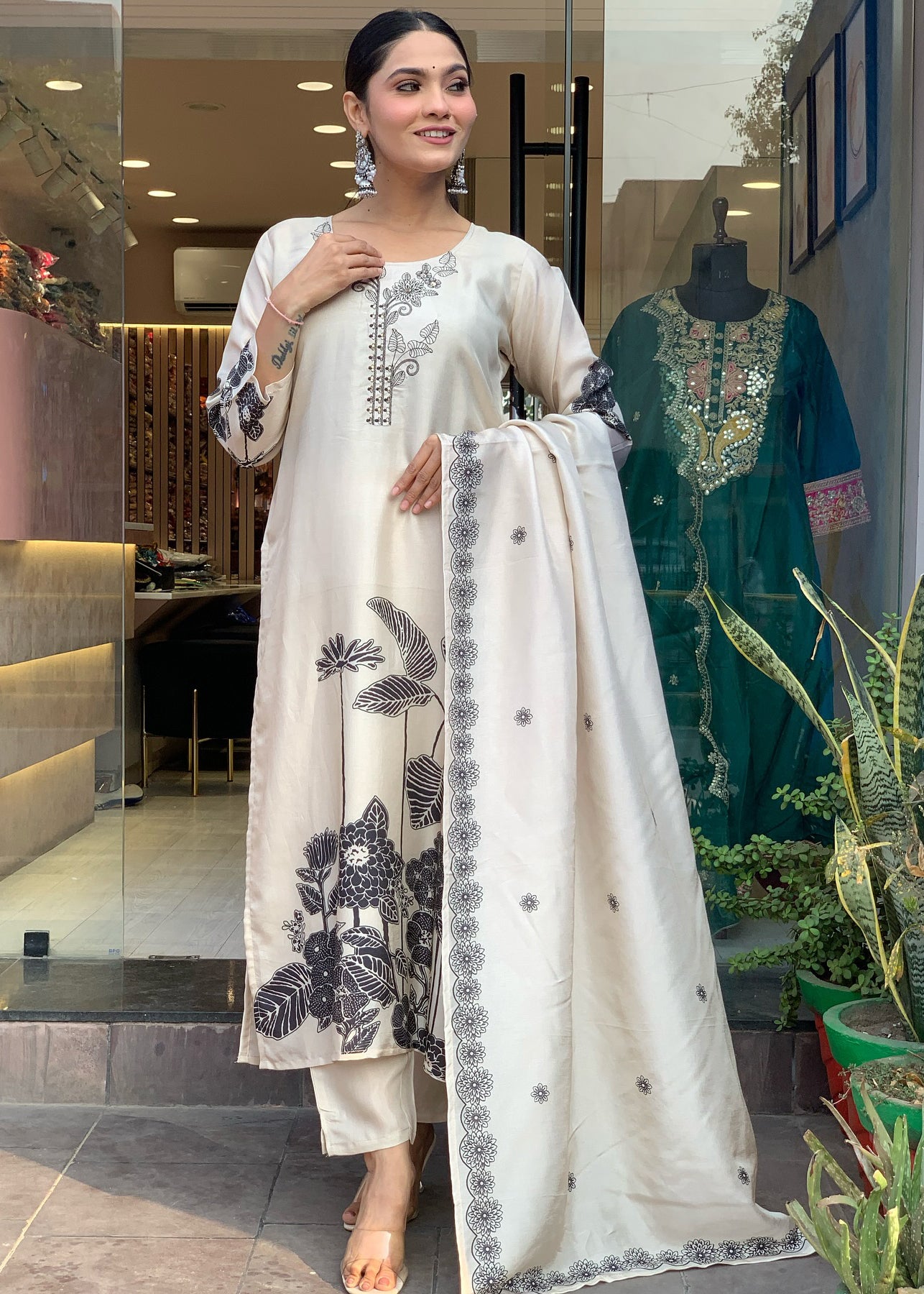 Chinnon Silk Gadhwal Chinon Kurti Set