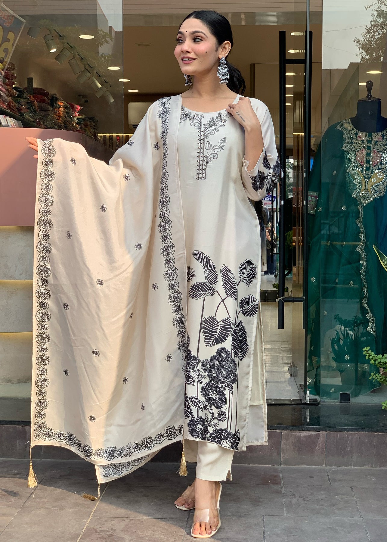 Chinnon Silk Gadhwal Chinon Kurti Set