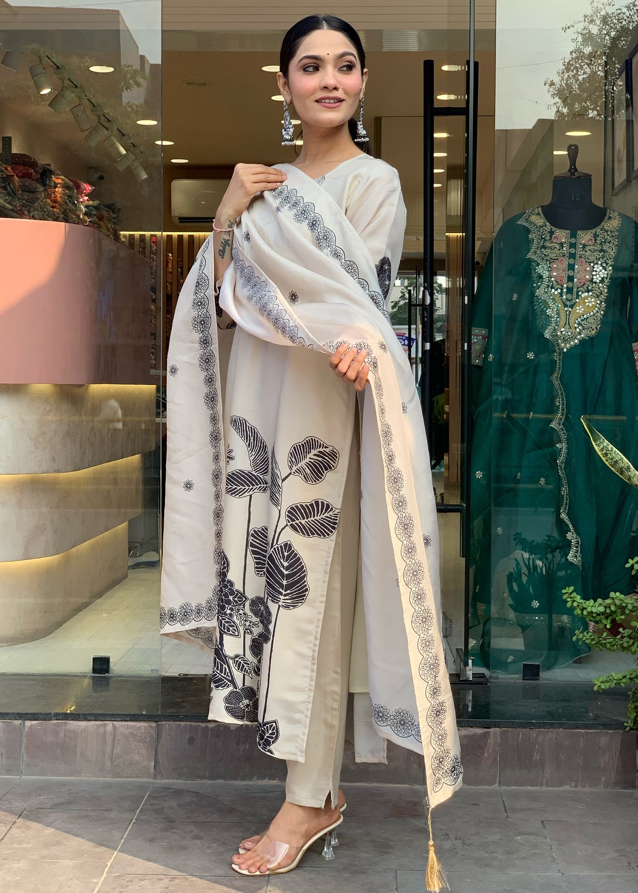 Chinnon Silk Gadhwal Chinon Kurti Set