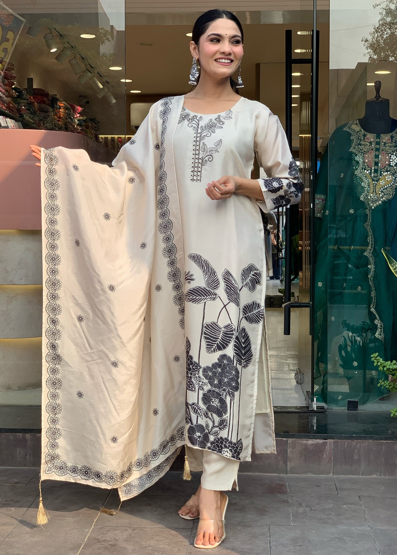 Chinnon Silk Gadhwal Chinon Kurti Set