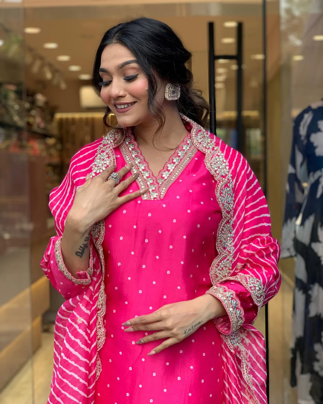 Pink Chanderi Muslin Kurti Set