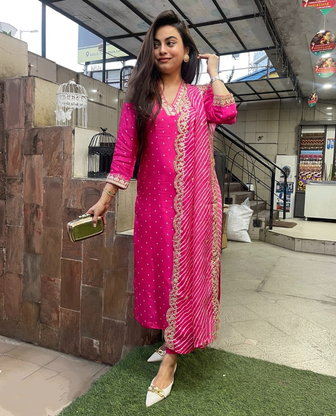 Pink Chanderi Muslin Kurti Set