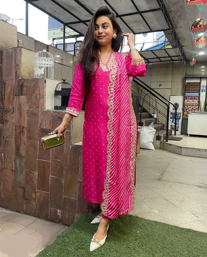 Pink Chanderi Muslin Kurti Set