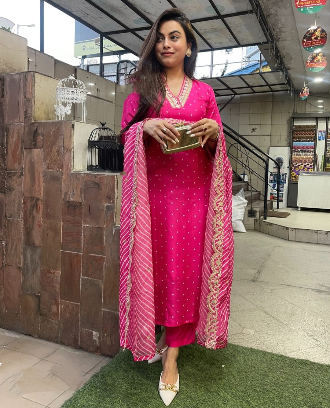 Pink Chanderi Muslin Kurti Set