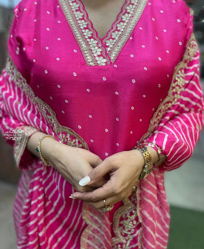 Pink Chanderi Muslin Kurti Set