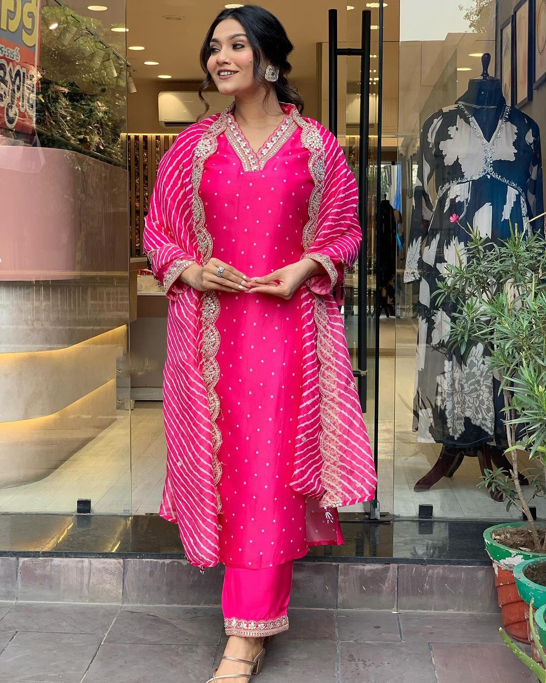 Pink Chanderi Muslin Kurti Set