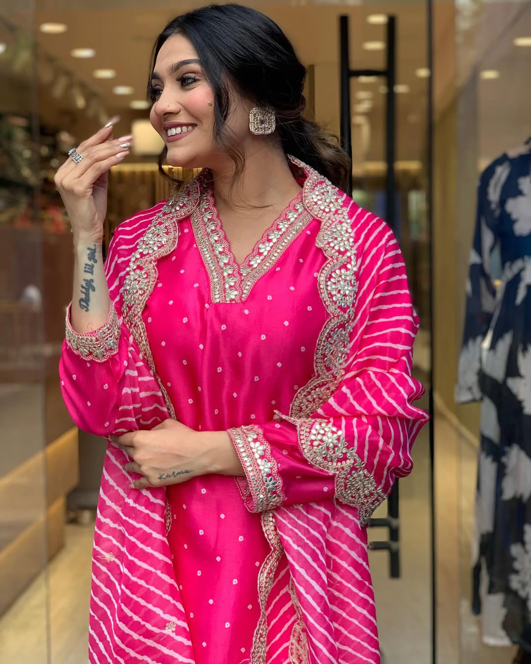 Pink Chanderi Muslin Kurti Set