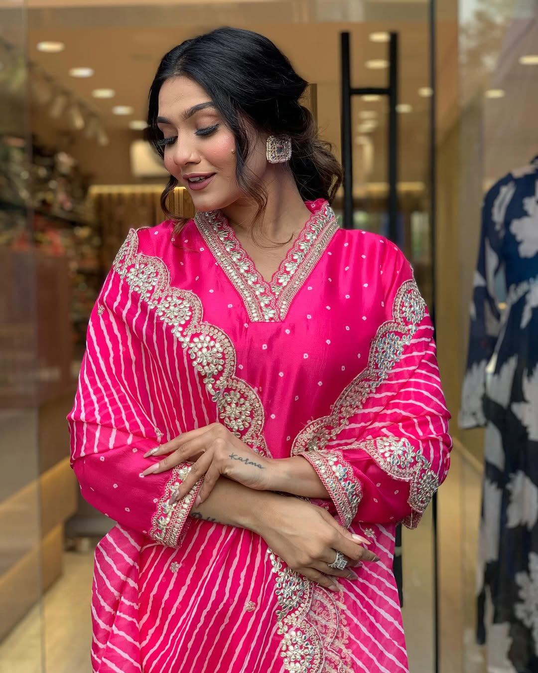 Pink Chanderi Muslin Kurti Set