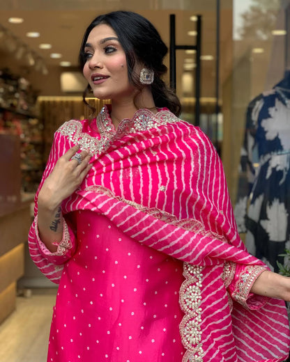 Pink Chanderi Muslin Kurti Set