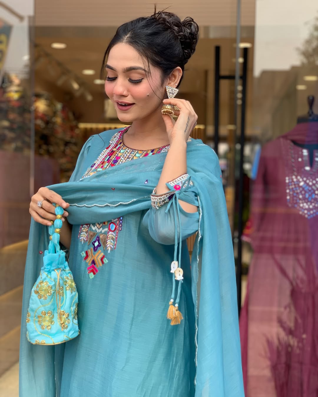 White Rana Pink Chanderi Silk Organza Kurti Set