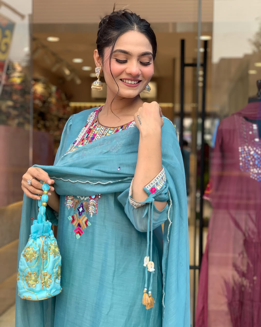 White Rana Pink Chanderi Silk Organza Kurti Set