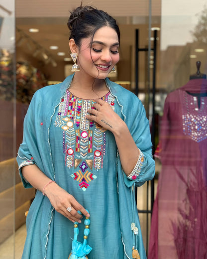 White Rana Pink Chanderi Silk Organza Kurti Set