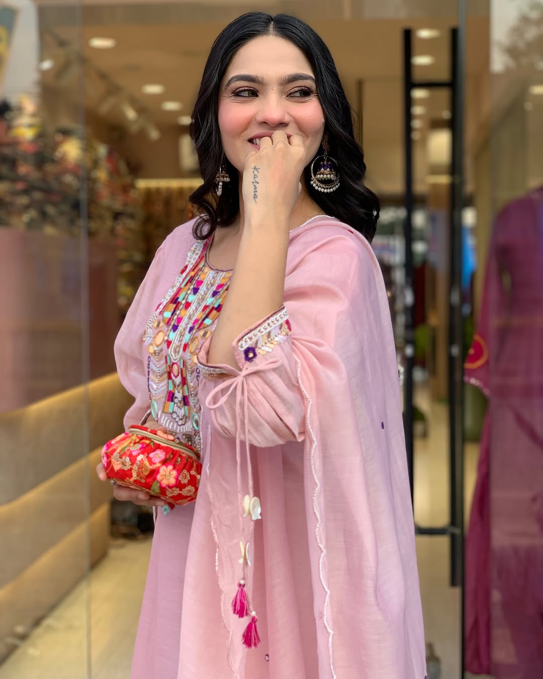 White Rana Pink Chanderi Silk Organza Kurti Set