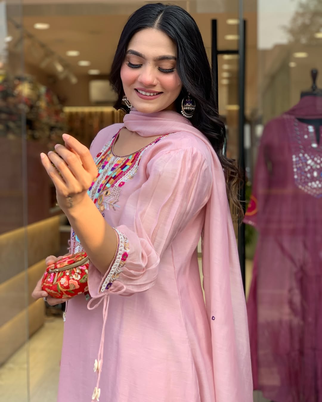 White Rana Pink Chanderi Silk Organza Kurti Set