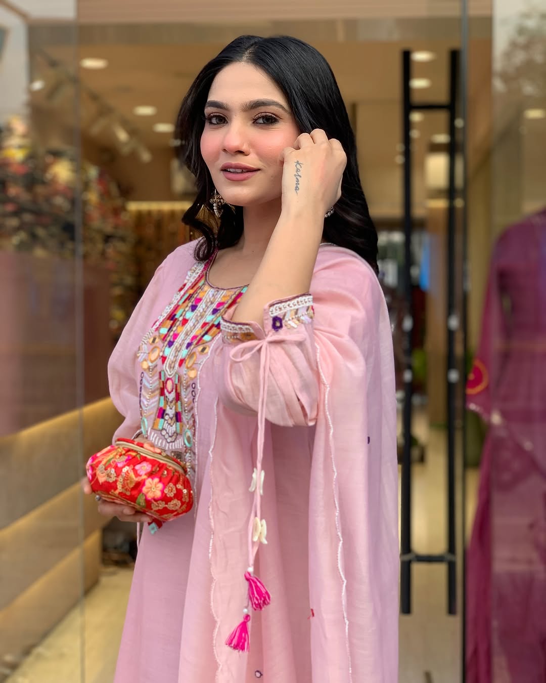 White Rana Pink Chanderi Silk Organza Kurti Set