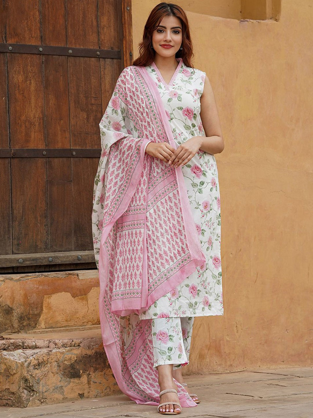 Damini Cotton Slub Chanderi Kurti Set