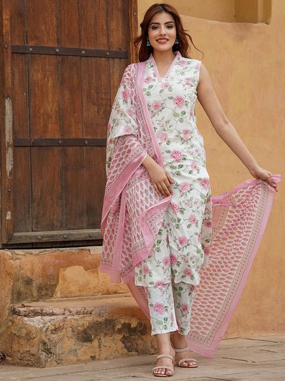 Damini Cotton Slub Chanderi Kurti Set
