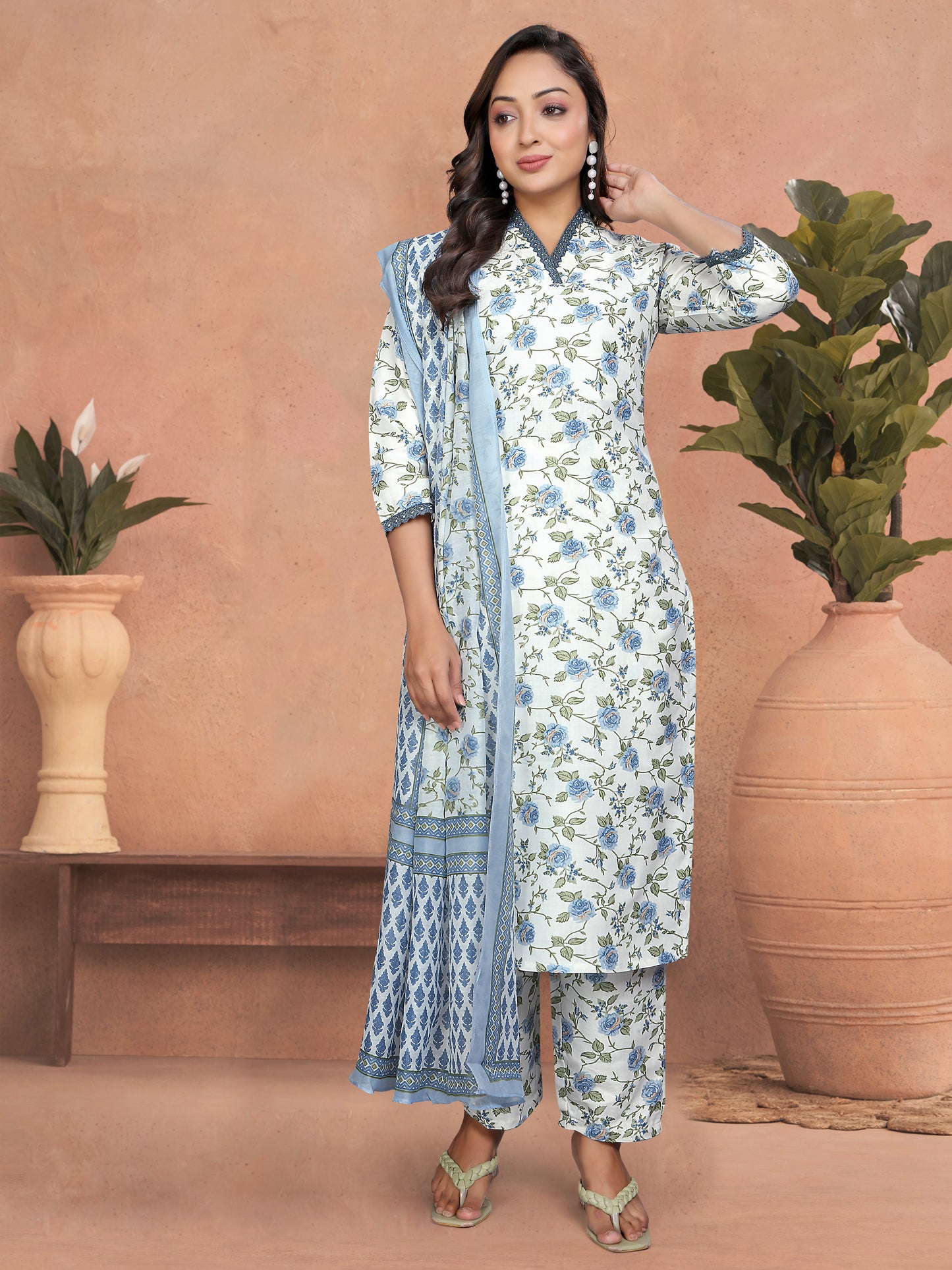 Sangini Cotton Slub Chanderi Kurti Set