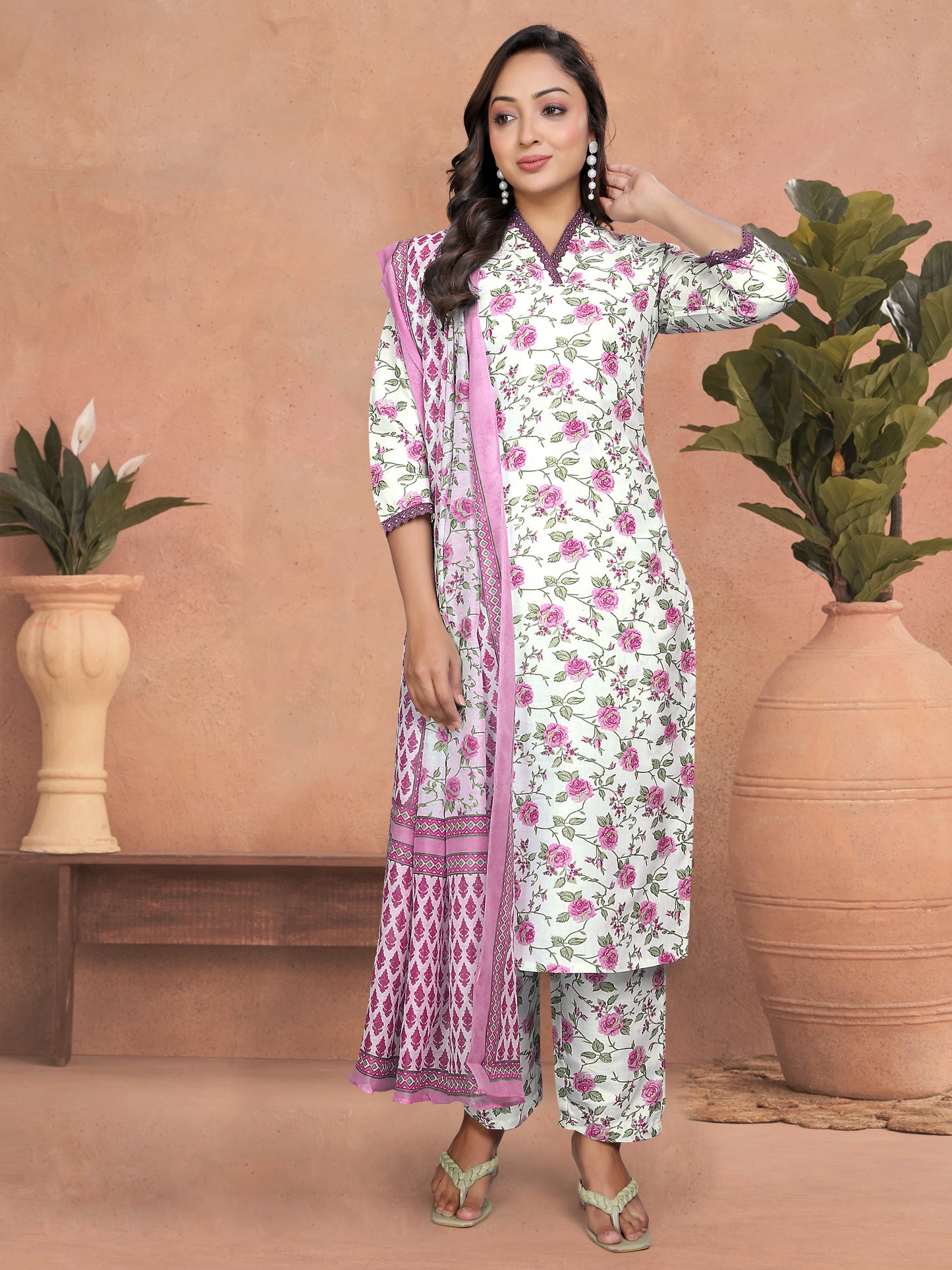 Sangini Cotton Slub Chanderi Kurti Set