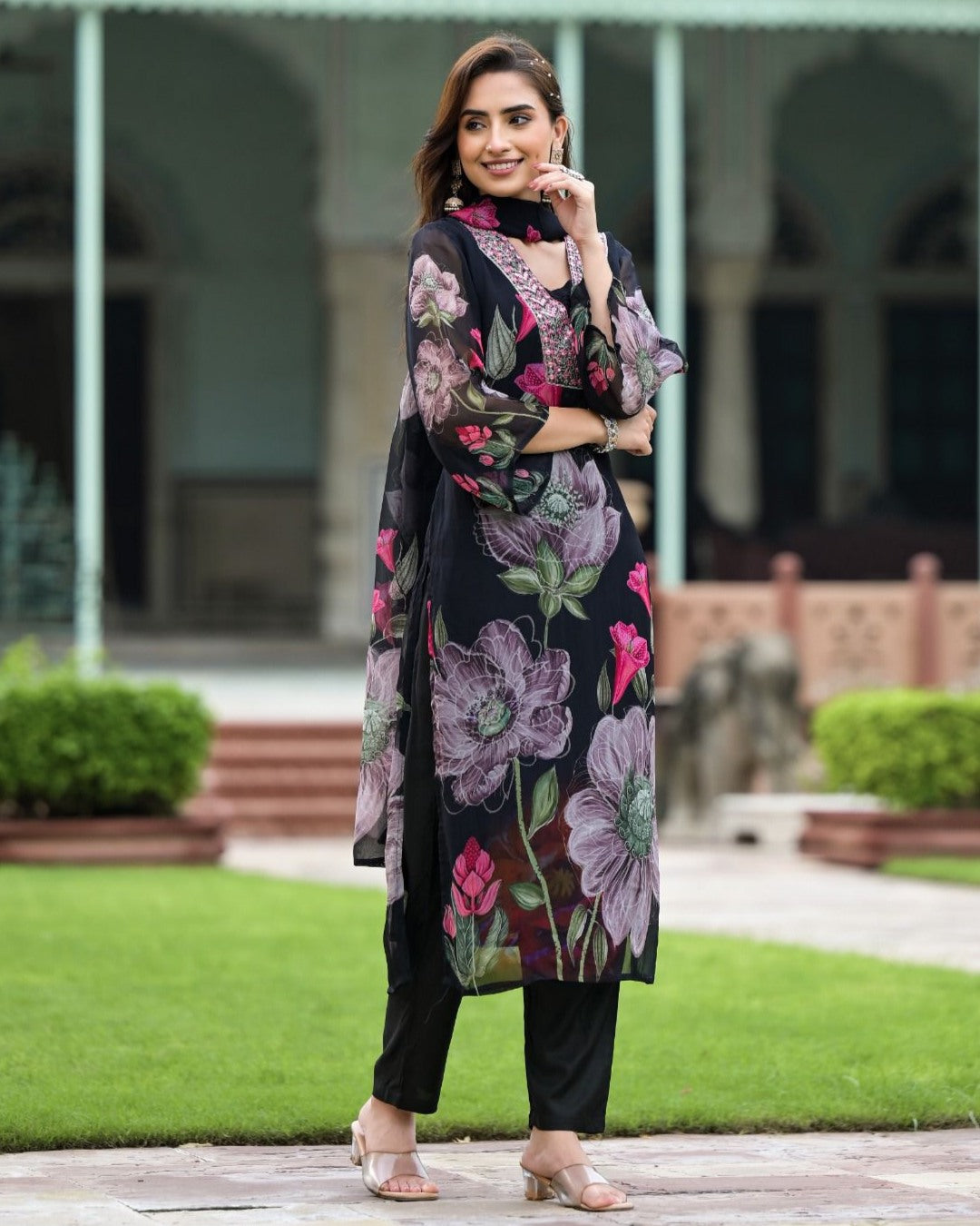 Sonika Georgette Viscose Chanderi Kurti Set